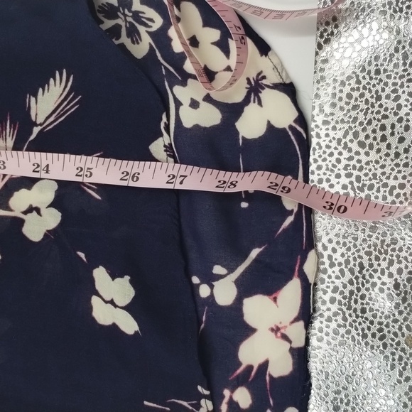 Lucky Brand peasant blouse navy floral ivory and pink 3/4 sleeve sheer v-neck sm - Picture 13 of 13